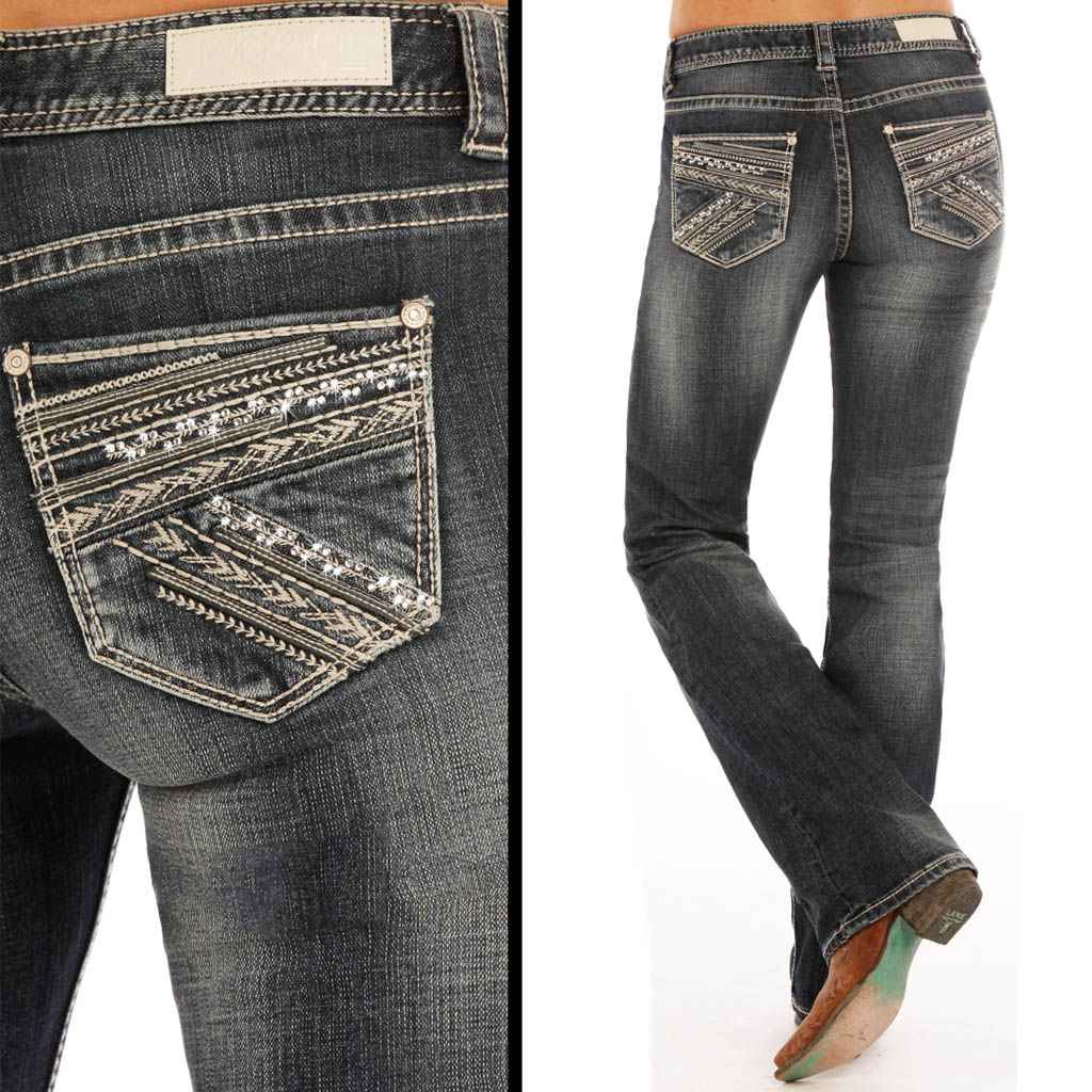 Rock And Roll Cowgirl Aztec Mid Rise Bootcut Jeans Westernbutikkenno 